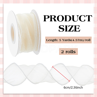 5 Yards Organza Plastic Ribbon with Plastic Pearl Edged OCOR-WH0101-185F-1