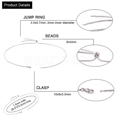 Adjustable 304 Stainless Steel Slider Necklaces NJEW-CJ0001-01P-1