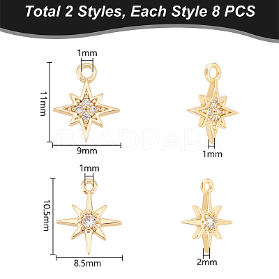 16Pcs 2 Styles Brass Micro Pave Cubic Zirconia Charms KK-UN0002-12-1
