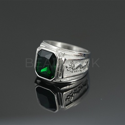 Rectangle 304 Stainless Steel with Cubic Zirconia Finger Rings for Men FS-WG909F6-34-1