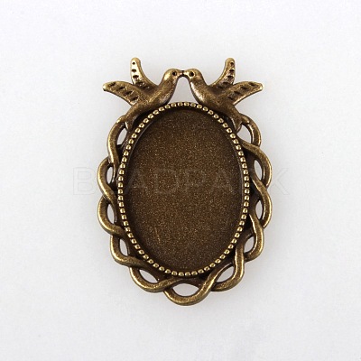 Vintage Tibetan Style Alloy Bird Pendant Cabochon Bezel Settings TIBEP-M018-32AB-NF-1