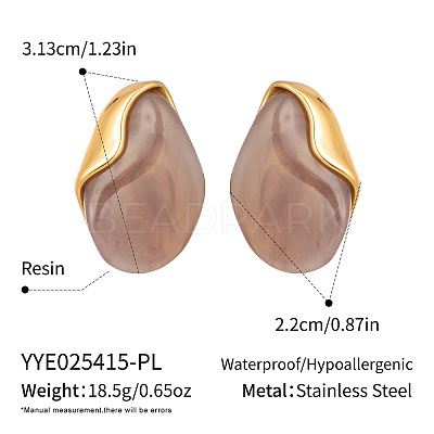 Oval 304 Stainless Steel & Resin Stud Earrings QS3167-3-1