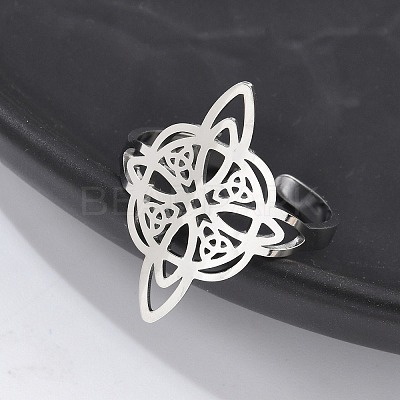 Non-Tarnish 304 Stainless Steel Witch Knot Open Cuff Rings for Women AJEW-U005-01P-1