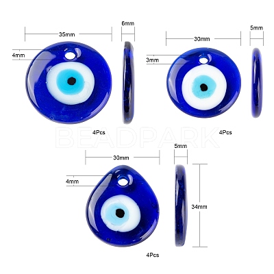 12Pcs 3 Style Handmade Lampwork Evil Eye Pendants LAMP-LS0001-15-1