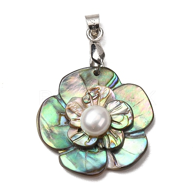 Natural Paua Shell & Natural Pearl Pendants SHEL-G024-08P-1