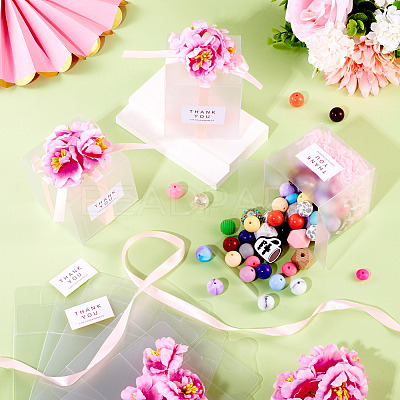Clear PVC Candy Gift Packaging Boxes with Ribbon & Artificial Flower CON-TAC0001-20A-1