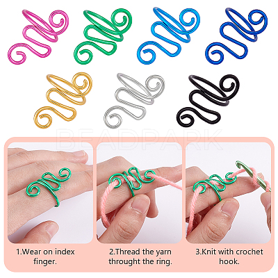7Pcs 7 Colors Iron Yarn Guide Finger Holders AJEW-PH0011-76-1