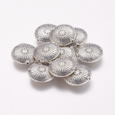 Tibetan Style Alloy Flat Round Carved Wheel Beads TIBEB-5720-AS-LF-1