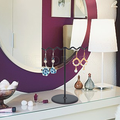 Iron Wave T-Bar Shaped Earring Display Stands EDIS-WH0021-43-1