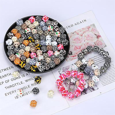 Colorful Pattern Printed Silicone Focal Beads SI-JX0022A-11-1