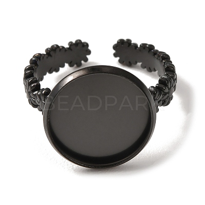 Flower 304 Stainless Steel Cuff Ring Components STAS-P454-05C-B-1