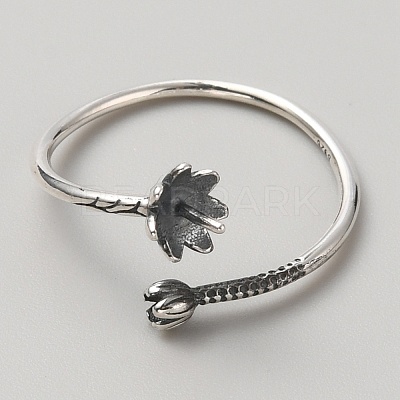 925 Sterling Silver Open Cuff Design Ring Mounts Fittings with Pearl Seat STER-WH0016-09AS-1