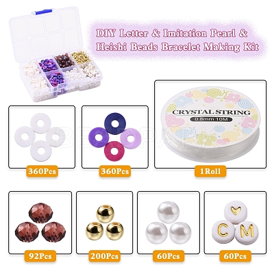 DIY Letter & Imitation Pearl & Heishi Beads Bracelet Making Kit DIY-YW0005-23D-1