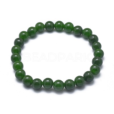 Natural TaiWan Jade Bead Stretch Bracelets BJEW-K212-C-019-1