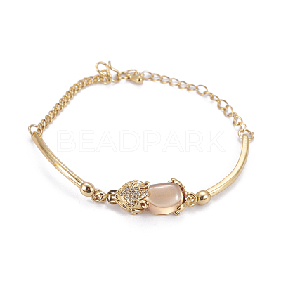 Golden Tone Brass Link Bracelets BJEW-L639-14A-1