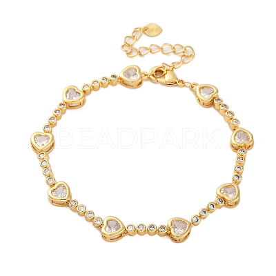 Rack Plating Brass Micro Pave Cubic Zirconia Link Bracelets for Women BJEW-C086-02G-1