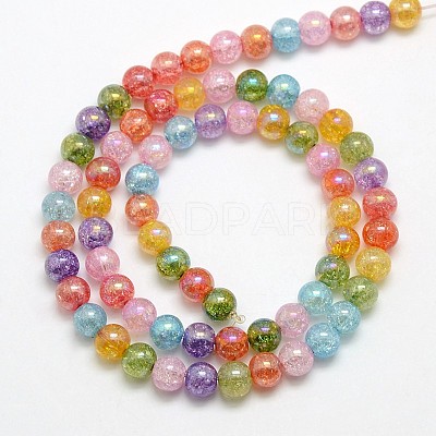 Electroplate AB Color Plated Synthetic Crackle Quartz Round Beads Strands G-L155-6mm-07-1