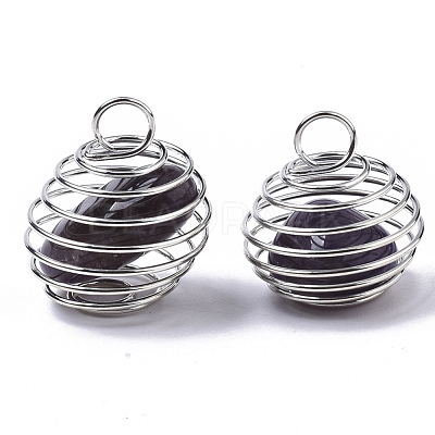 Iron Wrap-around Spiral Bead Cage Pendants IFIN-R239-04P-1