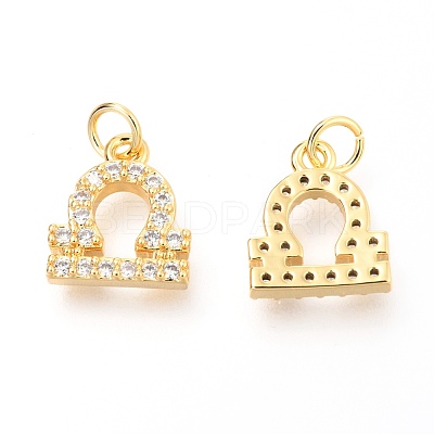 Brass Micro Pave Clear Cubic Zirconia Charms ZIRC-O036-30G-I-1