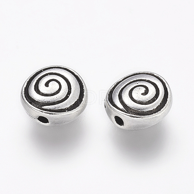 Tibetan Style Alloy Flat Round Carved Vortex Beads LS-TIBEB-5437-AS-LF-1