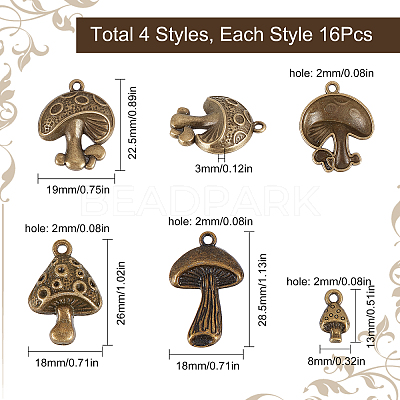 64pcs 4 style Alloy Pendants FIND-SC0004-11-1