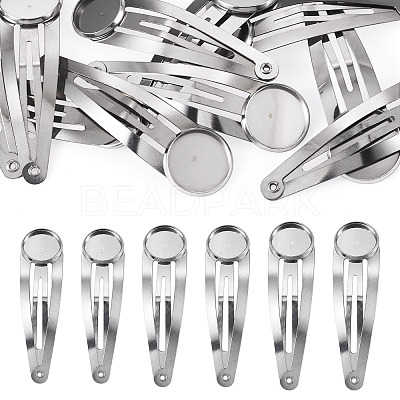 15Pcs 3 Styles 304 Stainless Steel Snap Hair Clip Finding STAS-TA0006-49-1