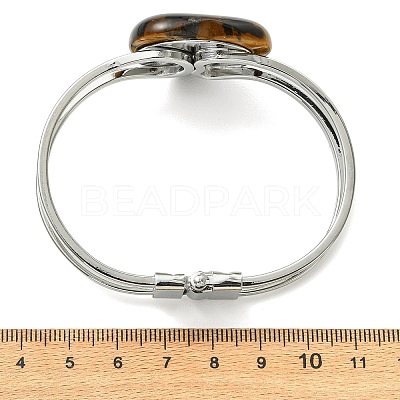 Natural Mixed Gemstone Heart Brass Hinged Cuff Bangles BJEW-JB14316-1