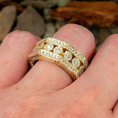 Brass Micro Pave Clear Cubic Zirconia Finger Rings for Men FS-WG63B19-01-1