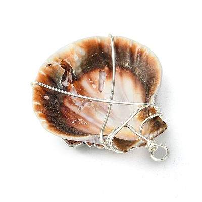 3Pcs Silver Copper Wire Wrapped Natural Scallop Shell Pendants PALLOY-TA00186-1