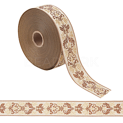25M Polyester Jacquard Flower Ribbon OCOR-WH0088-82A-1