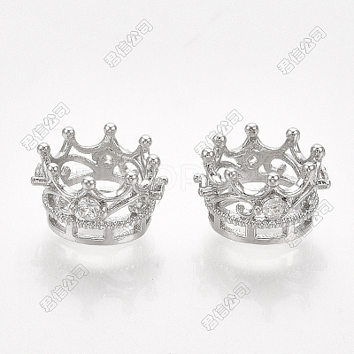 Brass with Clear Cubic Zirconia Crown European Beads KK-T035-122-M-1