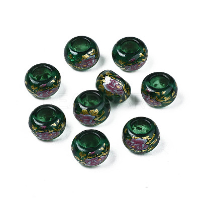 Flower Printed Transparent Acrylic Rondelle Beads TACR-S160-01-C04-1
