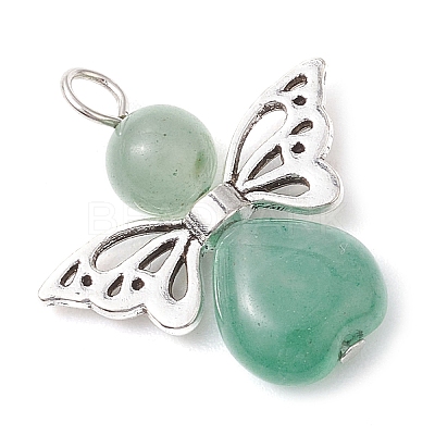 Natural Green Aventurine/Lapis Lazuli/Rose Quartz/Tiger Eye/Blue Spot Jasper/Synthetic Turquoise Heart Angel Pendants PALLOY-JF03186-01-1