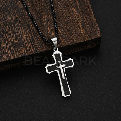 Triple Layered Cross 304 Stainless Steel Pendant Necklaces for Men FS-WGC3E83-02-1
