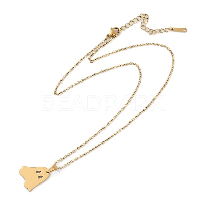 Halloween Series 202 Stainless Steel Cable Chain Ghost Pendant Necklaces NJEW-S005-01G-C-1