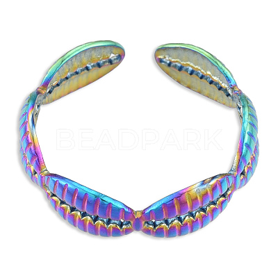 Ion Plating(IP) 304 Stainless Steel Shell Wrap Open Cuff Ring for Women RJEW-N038-102M-1