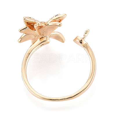 Flower Brass Micro Pave Clear Cubic Zirconia Cuff Ring Settings KK-T076-68G-1