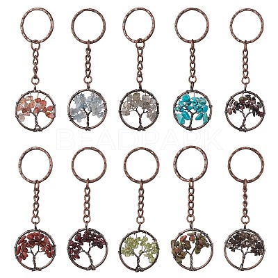 Brass Wire Wrapped Natural & Synthetic Mixed Stone Pendant Keychain KEYC-JKC00655-1