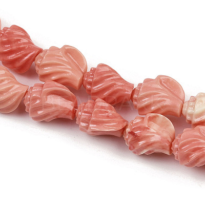 Synthetic Coral Dyed Carved Beads Strands SHEL-D001-B02-1