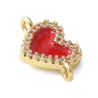 Brass Micro Pave Clear Cubic Zirconia Heart Connector Charms KK-A252-09G-1