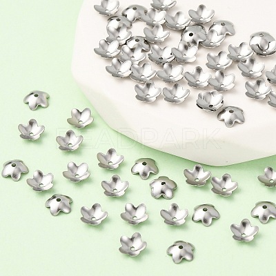 Tarnish Resistant 5-Petal 201 Stainless Steel Flower Bead Caps STAS-N027-02-1