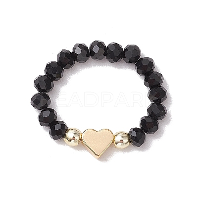 Glass & Brass Beaded Stretch Rings for Women RJEW-JR00858-01-1