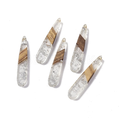 Transparent Resin & Walnut Wood Pendants RESI-M027-12F-1