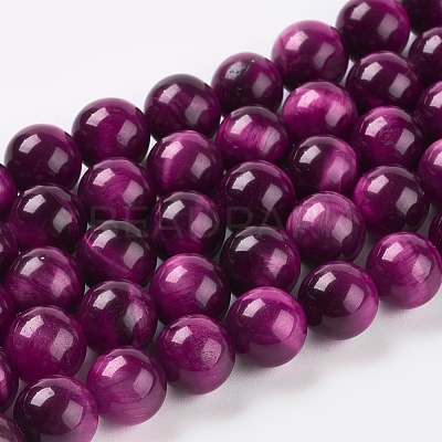 Natural Magenta Tiger Eye Beads Strands X-G-C076-8mm-1C-1