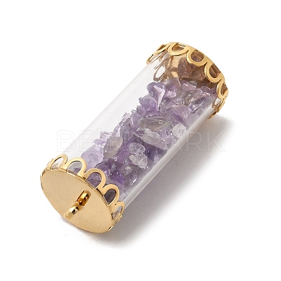 Glass Tube with Natural Amethyst Chip Beads Inside Pendants FIND-B054-01G-02-1