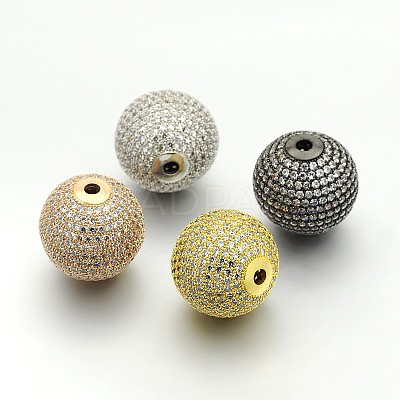Brass Micro Pave Cubic Zirconia Round Beads ZIRC-M039-13-RS-1