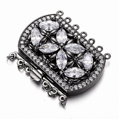 Brass Cubic Zirconia Box Clasps ZIRC-O020-08B-NR-1
