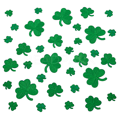 34Pcs 4 Styles Clover Embroidered Cloth Patch PATC-FG0003-43-1