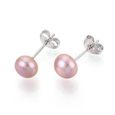 Natural Pearl Half Round Stud Earrings EJEW-Q701-01A-01A-03-1