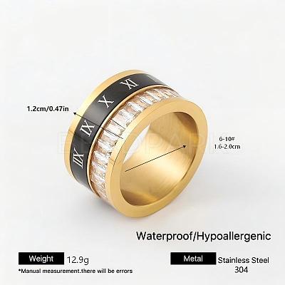 304 Stainless Steel Rhinestone Wide Band Finger Rings XC5005-28-1